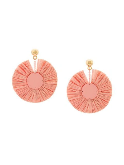 Shop Oscar De La Renta Small Raffia Disk Pierced Earrings - Pink