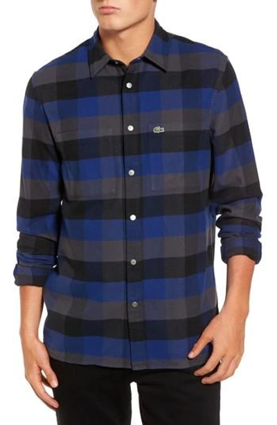 Shop Lacoste Check Flannel Shirt In Sc0 Methylene/ Graphite-black