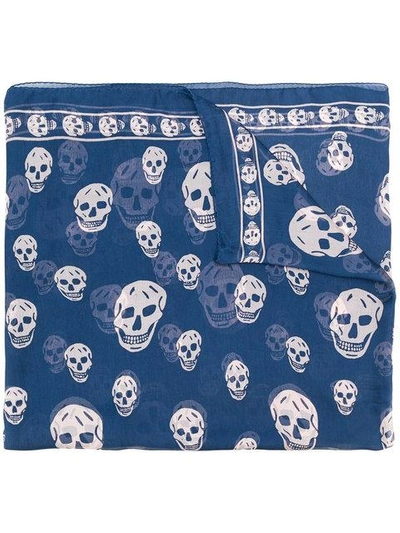 Shop Alexander Mcqueen Skull-print Scarf - Blue