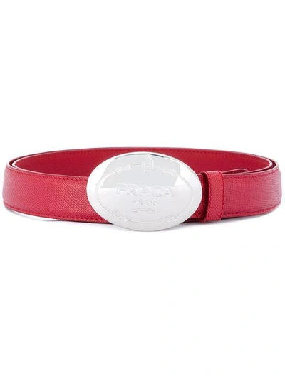 Shop Prada Oval Engraved Buckle Belt In Red