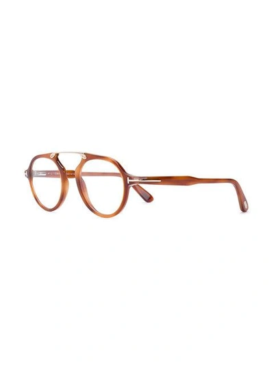 Shop Tom Ford Eyewear Round High Nose Bridge Glasses - Brown