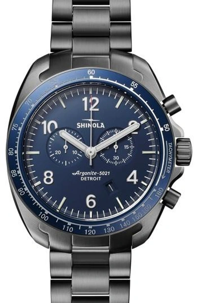 Shop Shinola 'rambler' Chronograph Bracelet Watch, 44mm In Grey/ Blue/ Grey