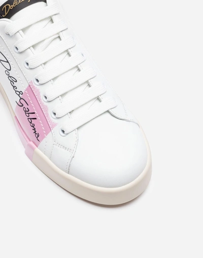 Shop Dolce & Gabbana Portofino Sneakers In Varnished Tanned Calfskin In White