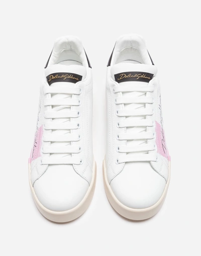 Shop Dolce & Gabbana Portofino Sneakers In Varnished Tanned Calfskin In White