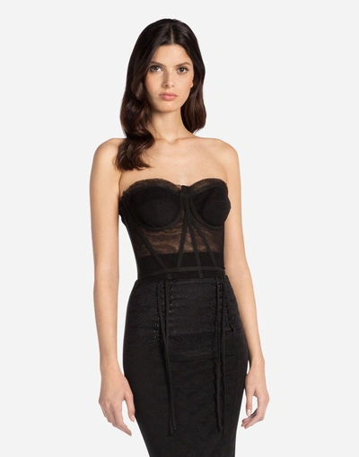 Cotton tulle bustier top in BLACK for Women