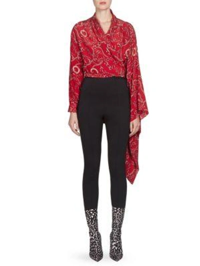 Shop Balenciaga Chains Silk Crepe Wrap Mono Top In Rouge