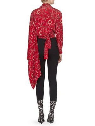 Shop Balenciaga Chains Silk Crepe Wrap Mono Top In Rouge