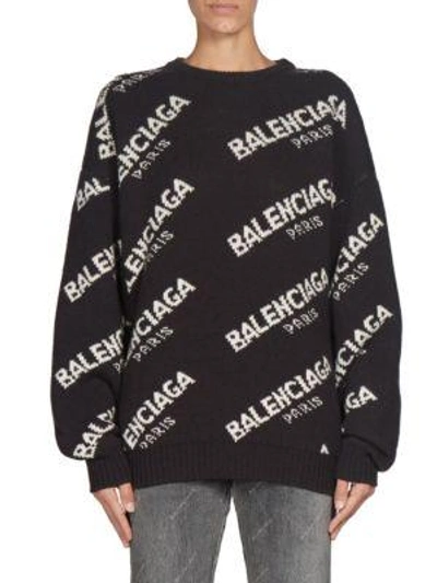 Shop Balenciaga Logo Jacquard Crewneck Jumper In Noir-blanc