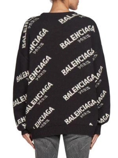 Shop Balenciaga Logo Jacquard Crewneck Jumper In Noir-blanc