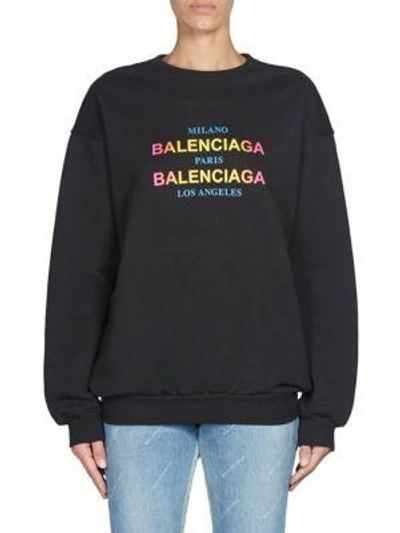 Shop Balenciaga Logo Crewneck Sweatshirt In Noir