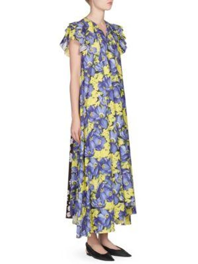 Shop Balenciaga Poppy Crepe Dress In Yellow-violet