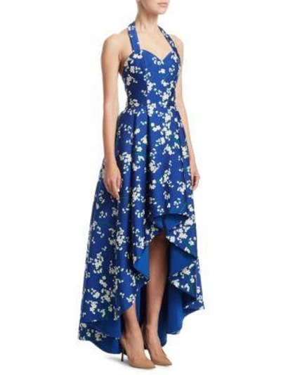 Shop Alice And Olivia Harper Hi-lo Gown In Blue Quartz Multi
