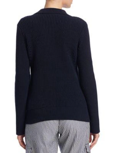 Shop Emporio Armani Double Breasted Knit Sweater In Solid Blue