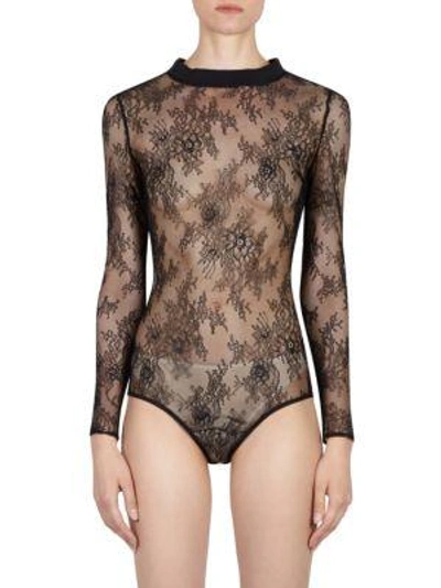 Shop Off-white Lace Crewneck Bodysuit In Black