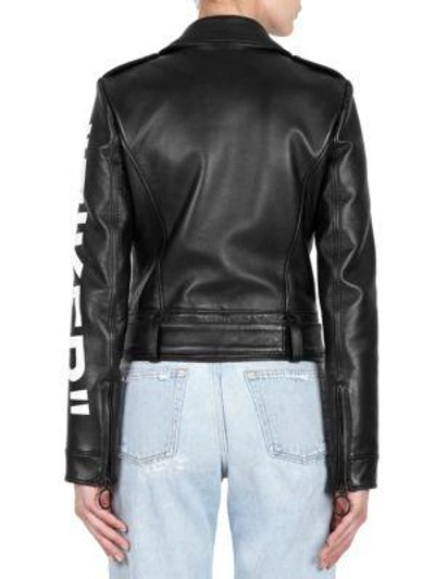 Shop Off-white Leather Biker Jacket In Black