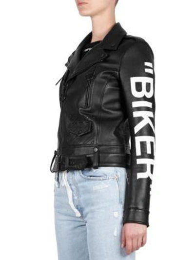 Shop Off-white Leather Biker Jacket In Black