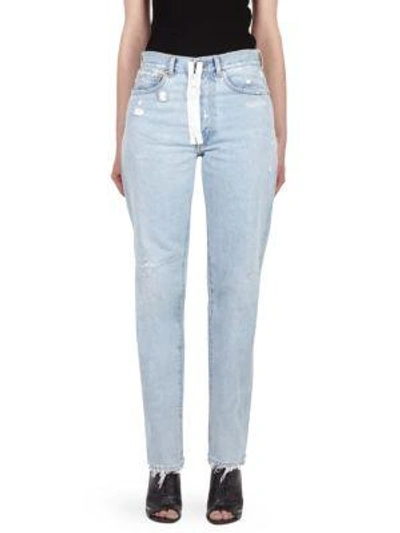 Shop Off-white Destructed Straight-leg Jeans In White