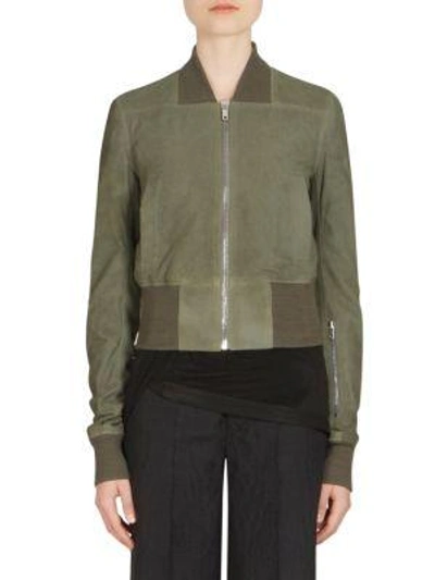 Shop Rick Owens Suede Bomber Jacket In Green