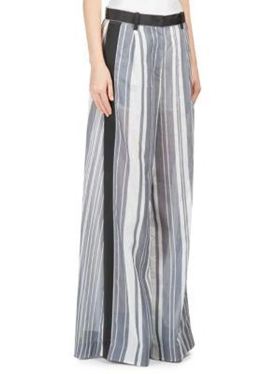 Shop Sacai Striped Organza Pants In Navy Off White