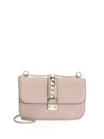 Shop Valentino Medium Rocklock Leather Crossbody Bag In Poudre