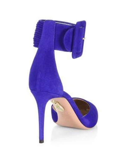 Shop Aquazzura Casablanca Suede Stiletto Pumps In Blue Bell