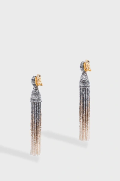 Shop Oscar De La Renta Long Ombre Beaded Earrings In Silver