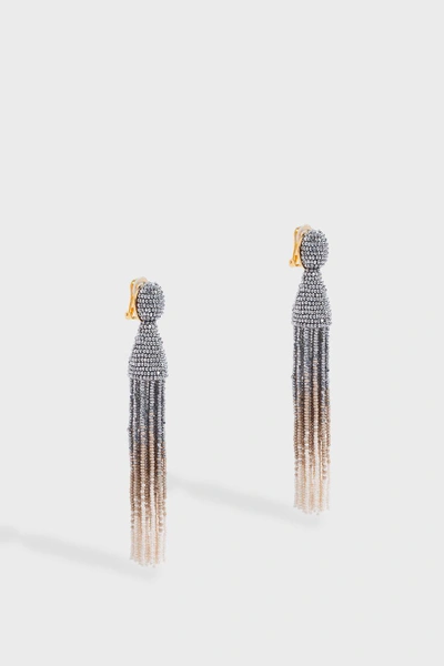 Shop Oscar De La Renta Long Ombre Beaded Earrings In Silver
