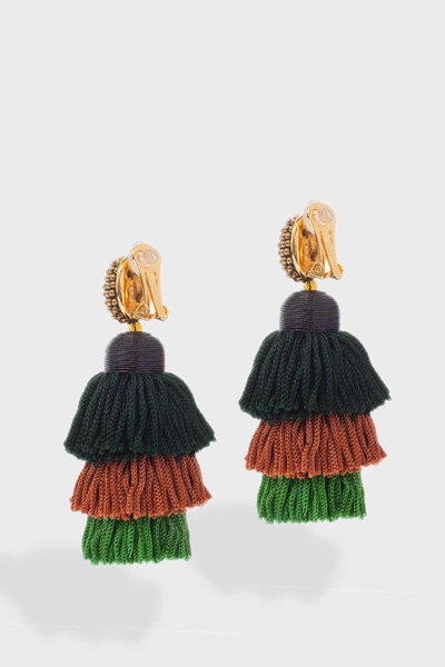 Shop Oscar De La Renta Long Tiered Tassel Earrings In Green