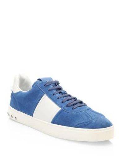 Shop Valentino Suede Fly Runner Sneakers In Blue White