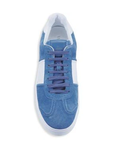 Shop Valentino Suede Fly Runner Sneakers In Blue White