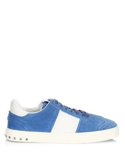 Shop Valentino Suede Fly Runner Sneakers In Blue White