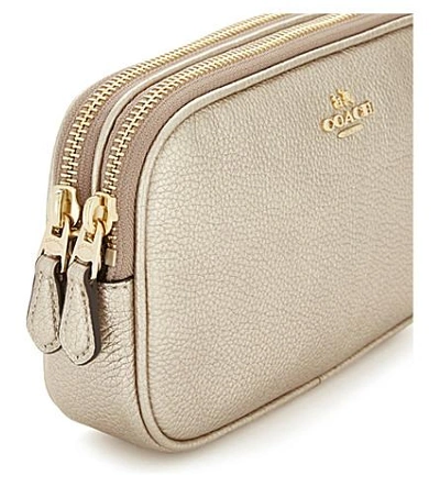 Shop Coach Metallic Leather Cross-body Bag In Li/platinum