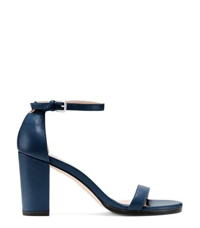 Shop Stuart Weitzman The Nearlynude Sandal In Navy Blue Nappa Leather