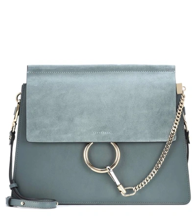Shop Chloé Faye Leather And Suede Shoulder Bag In Blue