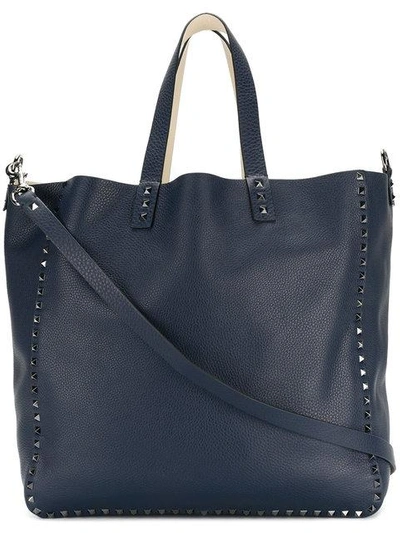 Shop Valentino Garavani Rockstud Shopper Tote In Blue