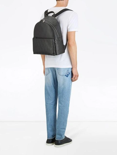 Shop Fendi Embossed Ff Backpack In Black