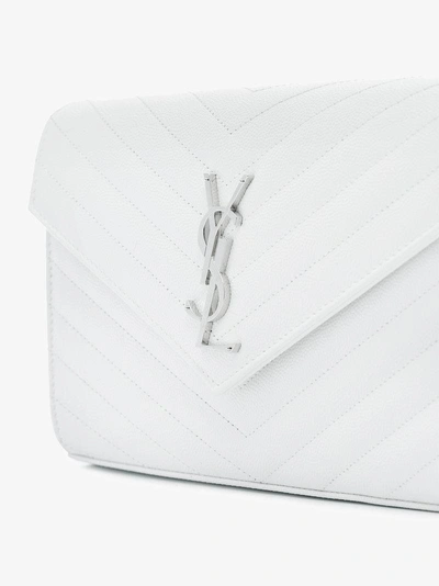 Shop Saint Laurent White Quilted Monogram Leather Shoulder Bag