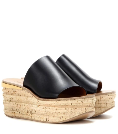 Shop Chloé Leather And Cork Wedges In Black