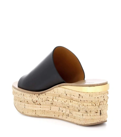 Shop Chloé Leather And Cork Wedges In Black