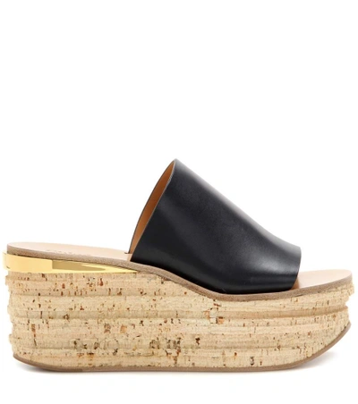 Shop Chloé Leather And Cork Wedges In Black
