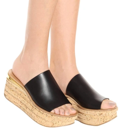 Shop Chloé Leather And Cork Wedges In Black