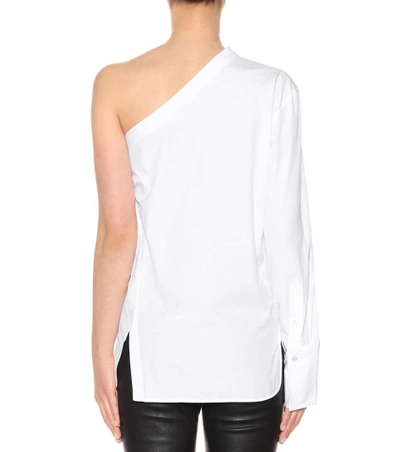 Shop Helmut Lang One-shoulder Cotton Shirt In White