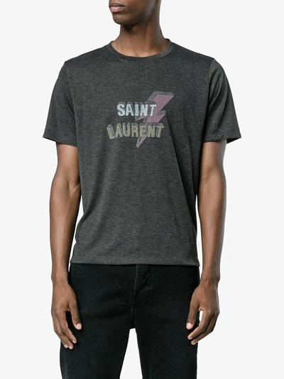 Shop Saint Laurent Lightning Bolt Logo T-shirt In Black