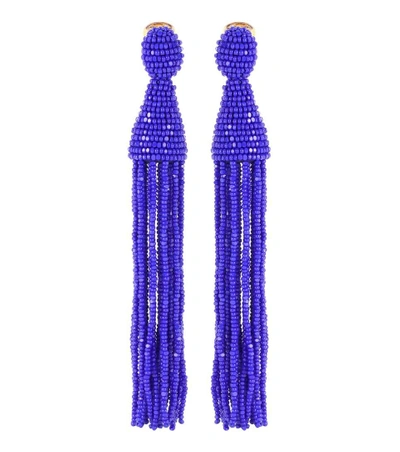 Shop Oscar De La Renta Tassel Clip-on Earrings In Blue
