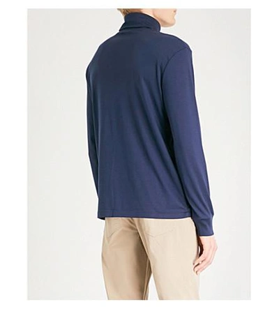 Shop Polo Ralph Lauren Logo-embroidered Turtleneck Cotton-jersey Top In French Navy