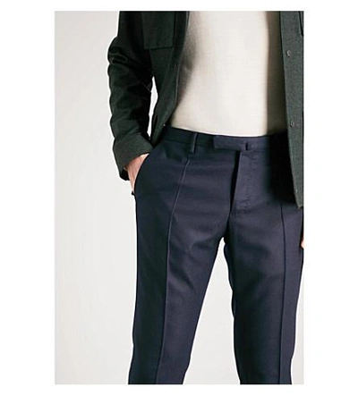 Shop Slowear Slim-fit Wool-flannel Trousers In Navy