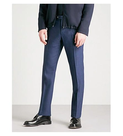 Shop Corneliani Tailored-fit Straight Linen And Wool-blend Pants In Navy