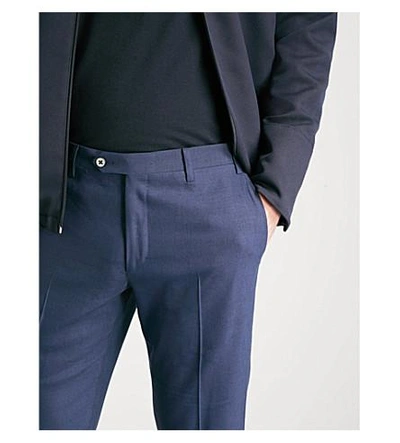Shop Corneliani Tailored-fit Straight Linen And Wool-blend Pants In Navy