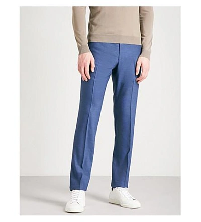 Shop Corneliani Tailored-fit Straight Linen And Wool-blend Pants In Blue
