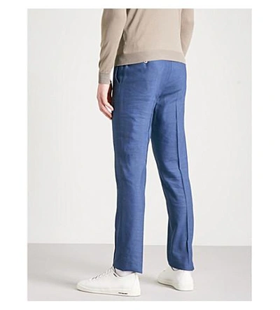 Shop Corneliani Tailored-fit Straight Linen And Wool-blend Pants In Blue